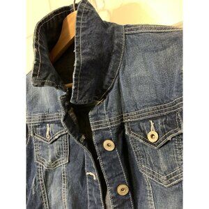 AMETHYST JEANS Blue Women Sz M Distressed Denim Jean Jacket 5-Button 2 Pockets